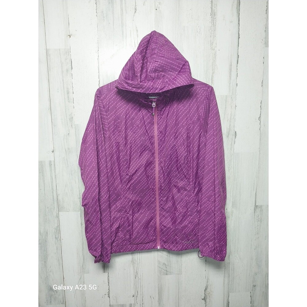 Eddie Bauer Rain Wind Purple Womens Hooded Full Zip Windbreaker Coat Jacket L